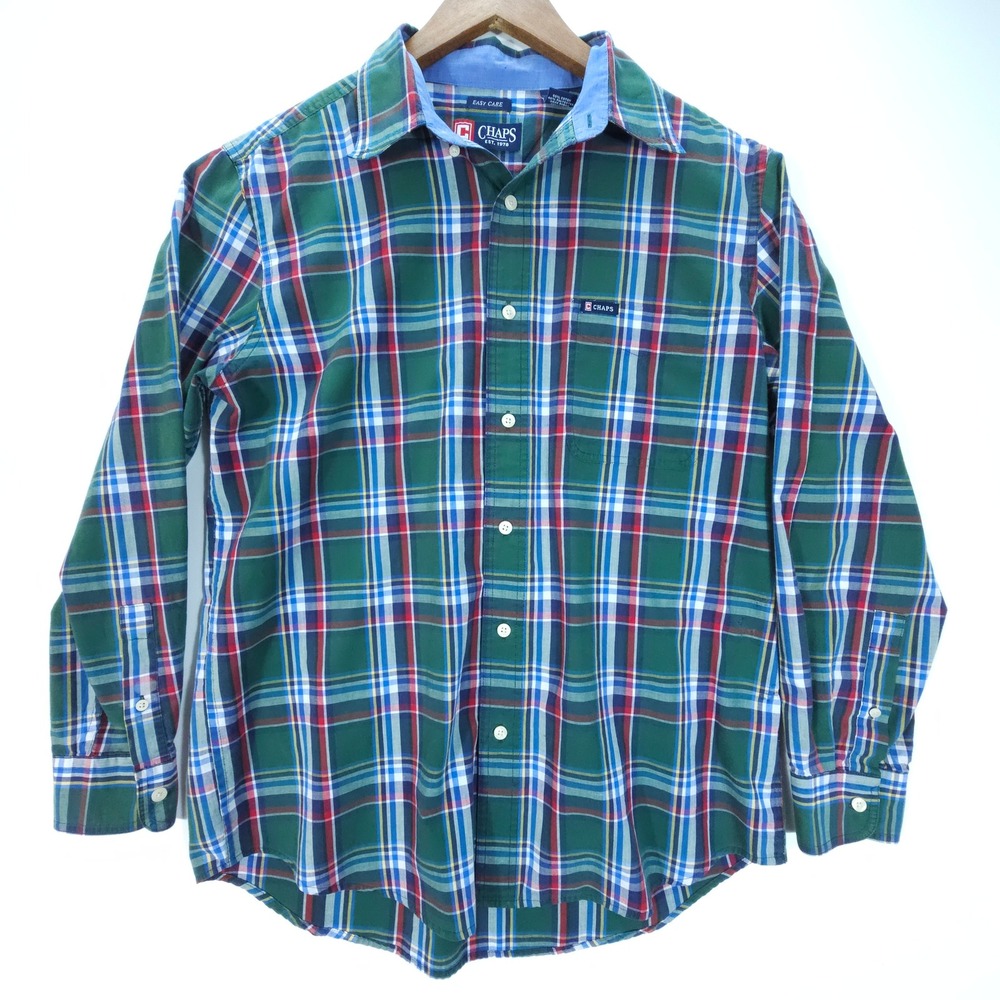 Skate Chaps Shirt Mens Medium Green Plaid Button Down Long Sleeve Easy Care